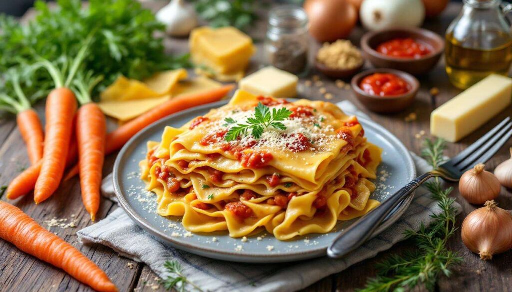 Möhren-Lasagne mit cremiger Sauce: vegetarisches Ofengericht, das richtig satt macht