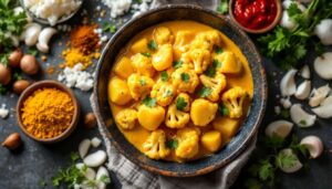 Gemüsecurry mit Blumenkohl und Kartoffeln – cremig mit Joghurt aus der Pfanne