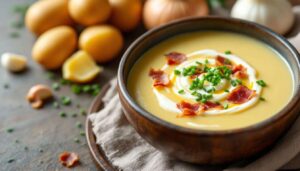 Kartoffel-Lauch-Suppe: Cremig dank Schmelzkäse und Knusper dank Bacon