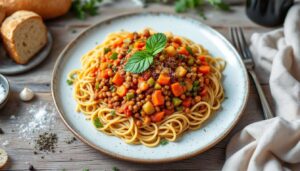 Sämige Linsen-Gemüse-Bolognese – würzig wie klassisch und perfekt zu Vollkornpasta