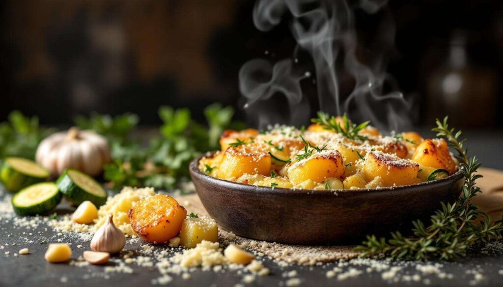 Kartoffelauflauf mit Zucchini und Champignons – cremig, goldbraun aus dem Ofen