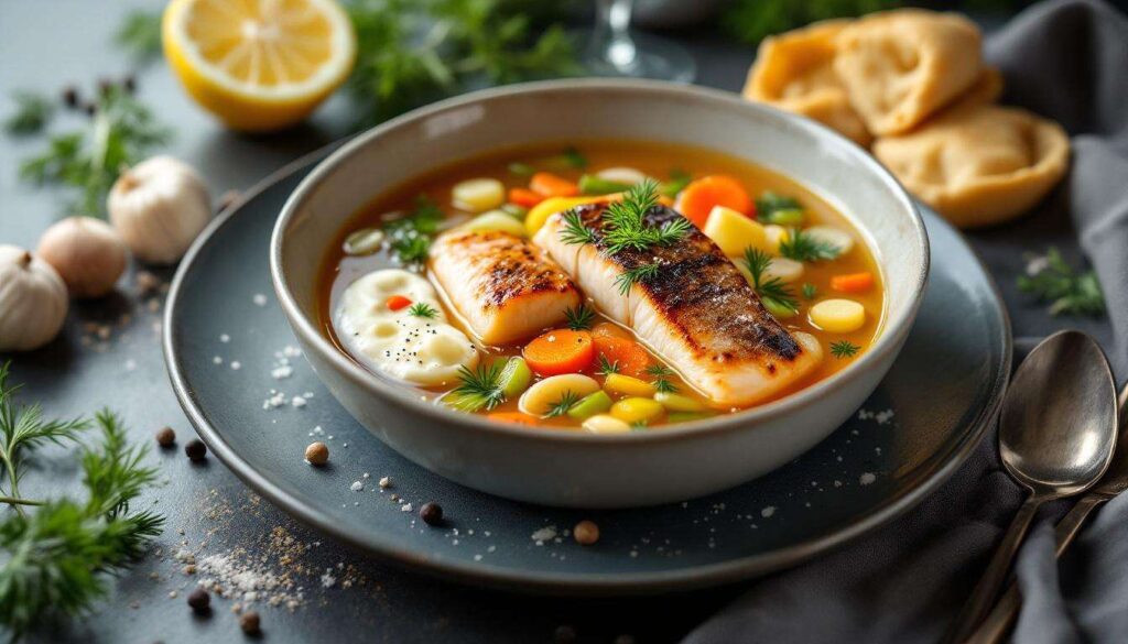 Rezept: Fischsuppe vom Saibling mit Mini-Strudeln