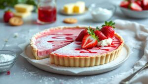 Erdbeer-Rhabarber-Torte ohne Backen: Dieses Dessert sieht aus wie vom Konditor!
