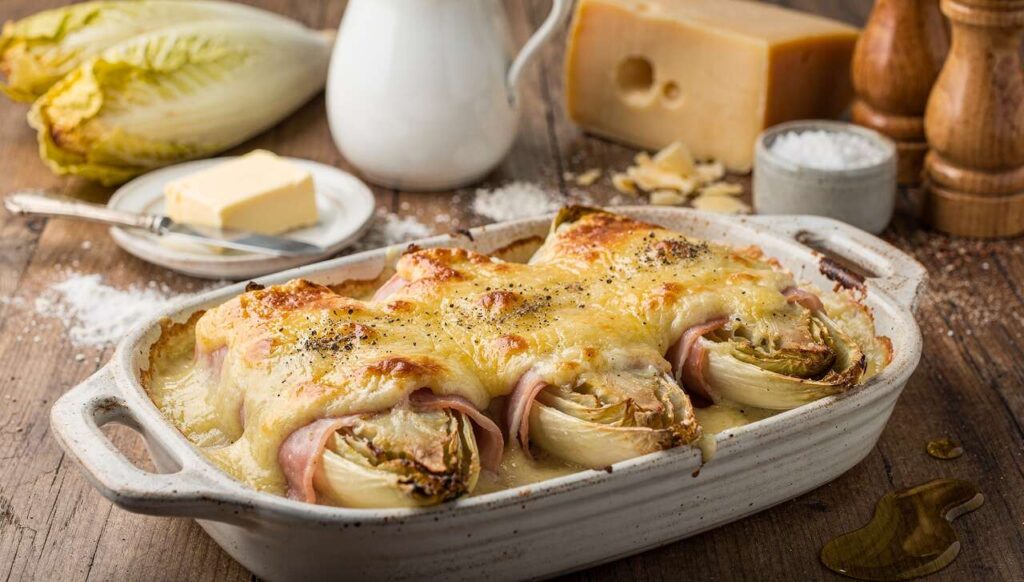 Überbackener Chicorée mit Schinken und Gouda-Soße – in 30 Minuten aus dem Backofen