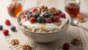 Leckeres und gesundes Frühstück von den Ernährungs-Docs: Overnight Müsli mit Joghurt und Beeren