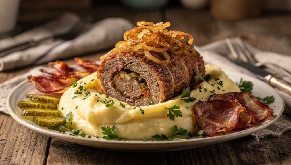 Roulade, Kartoffelpüree, frittierte Zwiebeln - Rezepte - Verbraucher