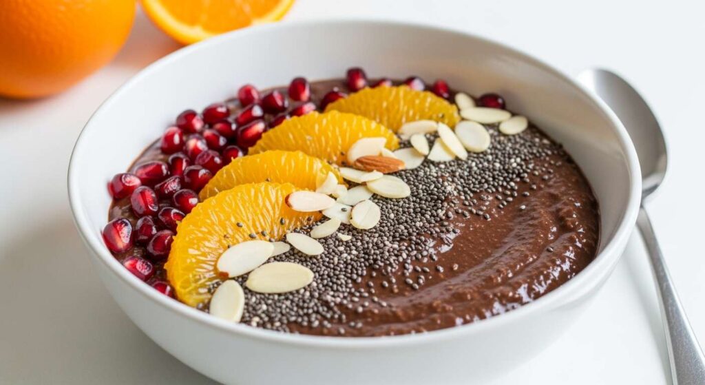Neu von den Ernährungs-Docs: Kakao-Porridge mit Orangen und Granatapfelkernen