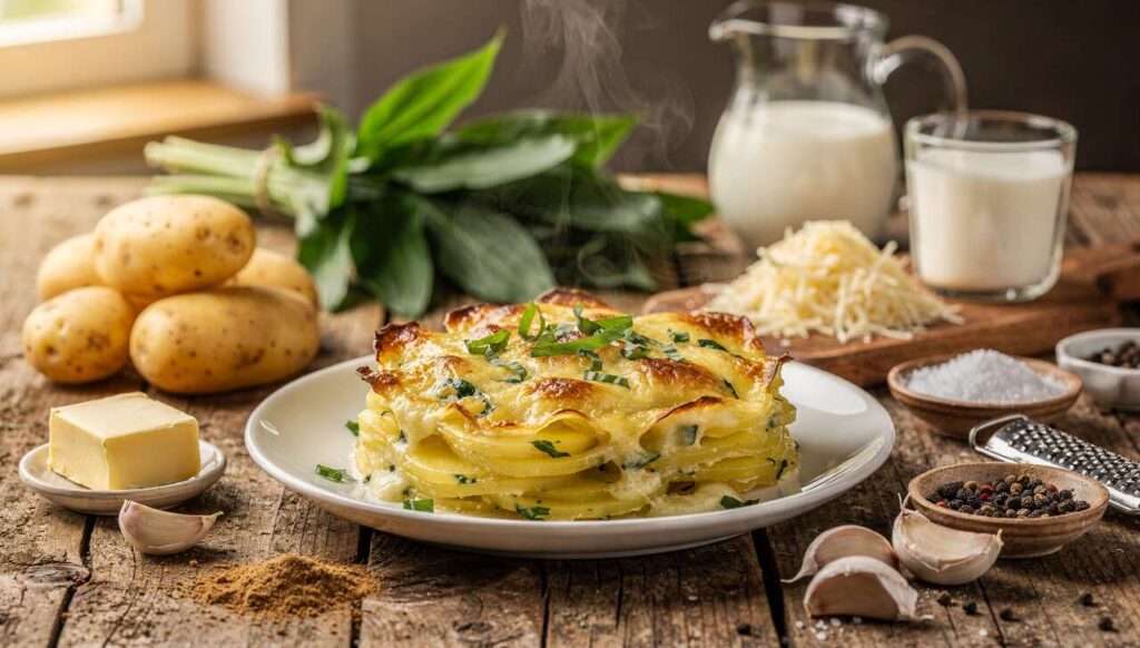 Kartoffelgratin mit Bärlauch und Bergkäse, das perfekte Feierabendgericht im März