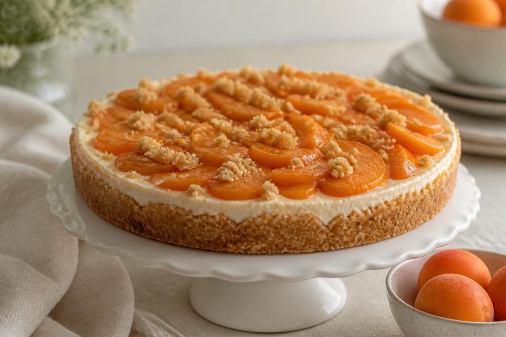 Aprikosen-Crumble-Torte ohne Backen: Keksboden statt klassischer Streusel
