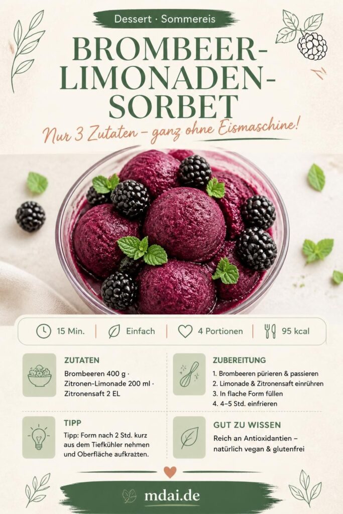 Brombeer-Limonaden-Sorbet ohne Eismaschine – nur 3 Zutaten, Pinterest-Rezeptbild