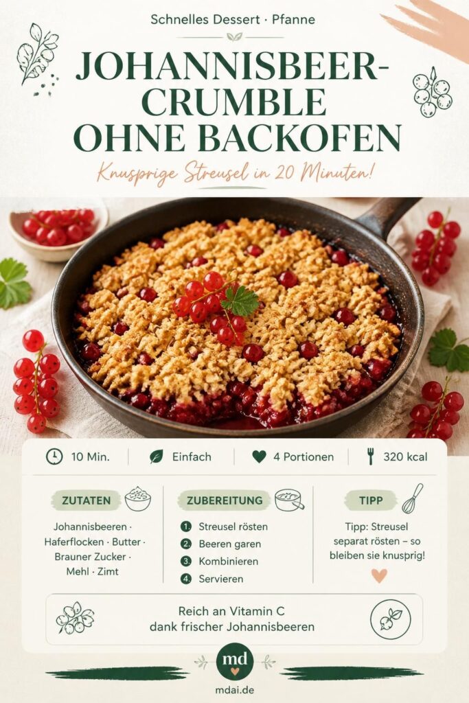 Johannisbeer-Crumble aus der Pfanne mit goldbraunen Streuseln – Pinterest-Bild