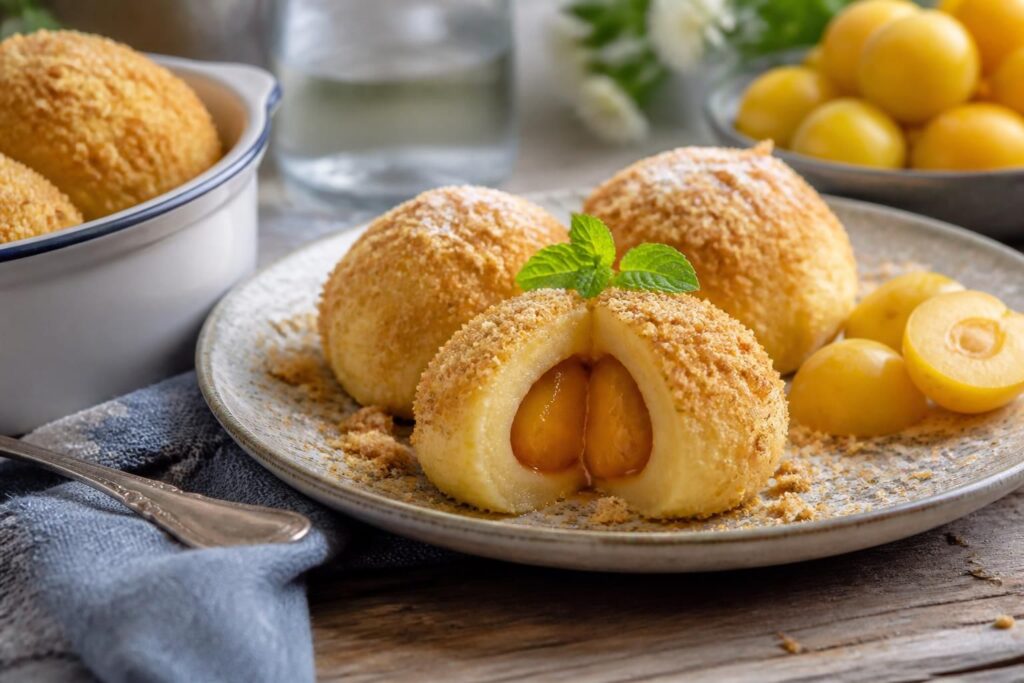 Mirabellen-Quark-Knödel ohne Hefe, der schnelle Teig gelingt direkt im Topf