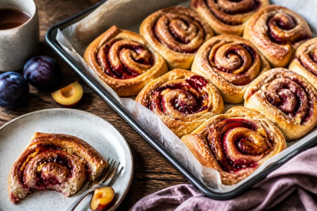 Pflaumen-Zimt-Schnecken ohne Hefe, der Quarkteig ist in 30 Minuten fertig