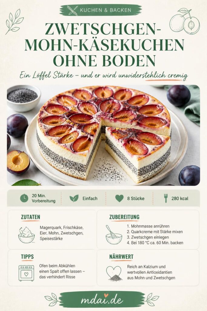 Zwetschgen-Mohn-Käsekuchen ohne Boden – cremig durch Speisestärke, Pinterest-Pin
